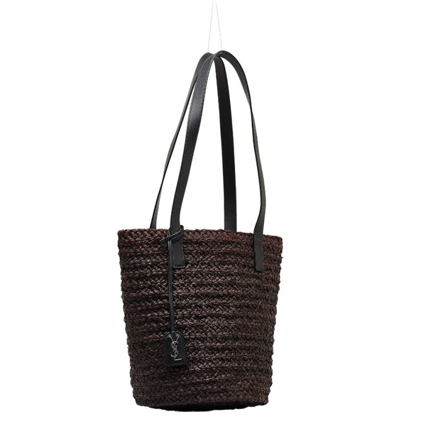 サンローラン パニエ スモール ハンドバッグ バケツ 579518 ブラウン ブラック ラフィア レディース SAINT LAURENT 【中古】