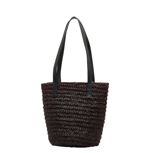 サンローラン パニエ スモール ハンドバッグ バケツ 579518 ブラウン ブラック ラフィア レディース SAINT LAURENT 【中古】