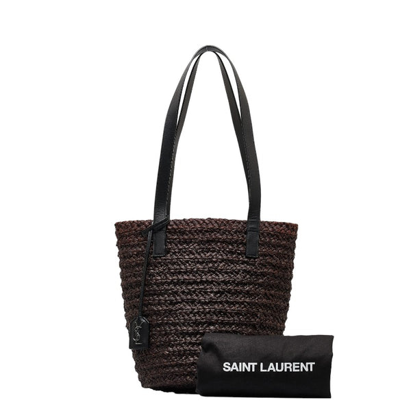 サンローラン パニエ スモール ハンドバッグ バケツ 579518 ブラウン ブラック ラフィア レディース SAINT LAURENT 【中古】
