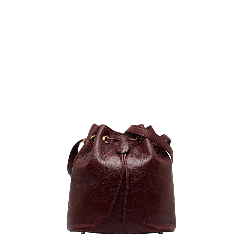 カルティエ マストライン 巾着 ショルダーバッグ ワインレッド レザー レディース CARTIER 【中古】