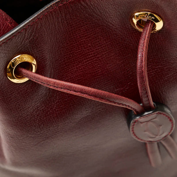 カルティエ マストライン 巾着 ショルダーバッグ ワインレッド レザー レディース CARTIER 【中古】
