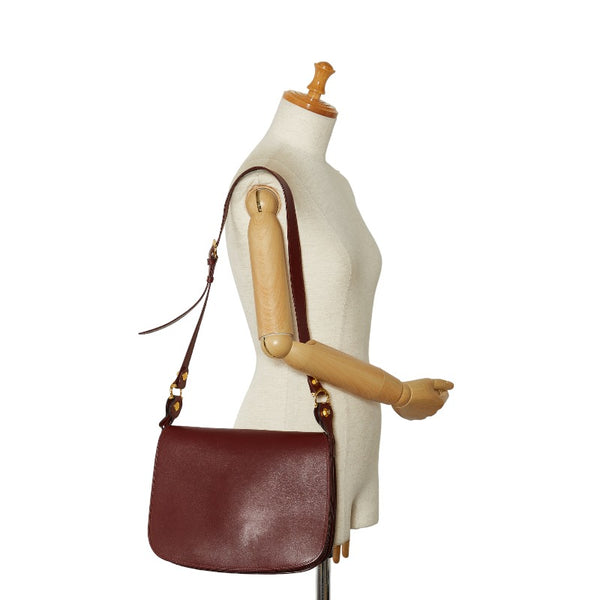 カルティエ マストライン 斜め掛け ショルダーバッグ ボルドー ワインレッド レザー レディース CARTIER 【中古】