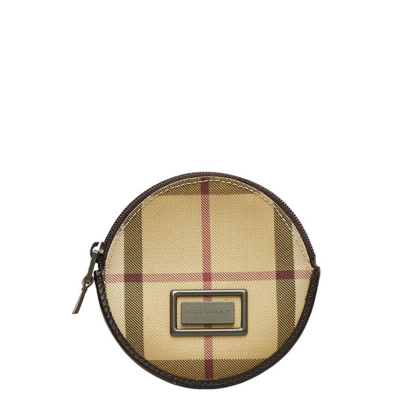 バーバリー ノバチェック ロゴ金具 小銭入れ コインケース ベージュ ブラウン PVC レザー レディース BURBERRY 【中古】