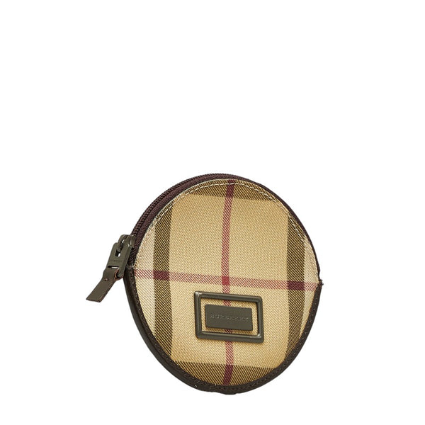 バーバリー ノバチェック ロゴ金具 小銭入れ コインケース ベージュ ブラウン PVC レザー レディース BURBERRY 【中古】