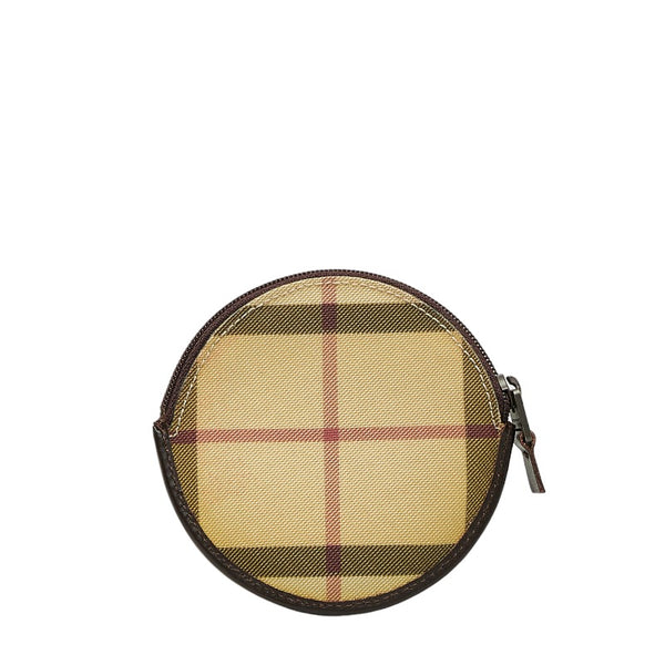 バーバリー ノバチェック ロゴ金具 小銭入れ コインケース ベージュ ブラウン PVC レザー レディース BURBERRY 【中古】