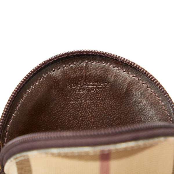 バーバリー ノバチェック ロゴ金具 小銭入れ コインケース ベージュ ブラウン PVC レザー レディース BURBERRY 【中古】