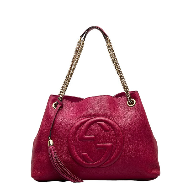 グッチ インターロッキングG ソーホー タッセルフリンジ チェーン ショルダーバッグ 308982 ピンク レザー レディース GUCCI 【中古】
