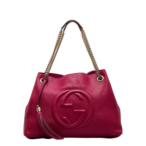 グッチ インターロッキングG ソーホー タッセルフリンジ チェーン ショルダーバッグ 308982 ピンク レザー レディース GUCCI 【中古】