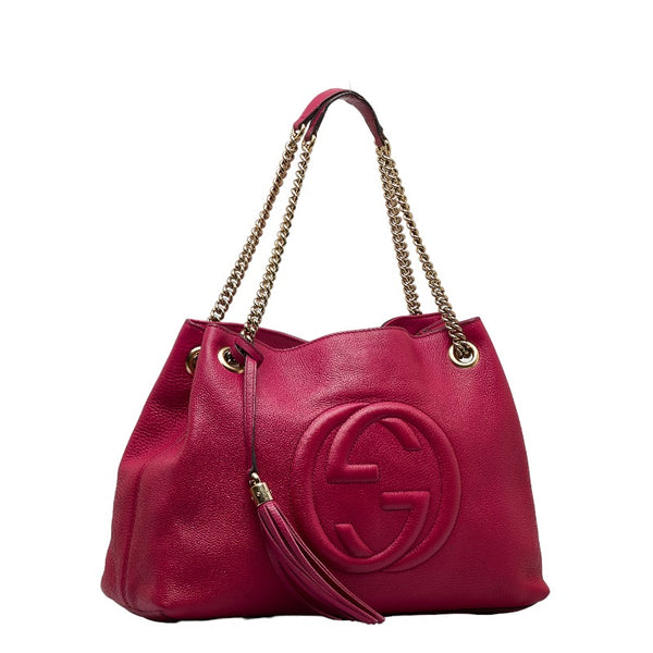 グッチ インターロッキングG ソーホー タッセルフリンジ チェーン ショルダーバッグ 308982 ピンク レザー レディース GUCCI 【中古】