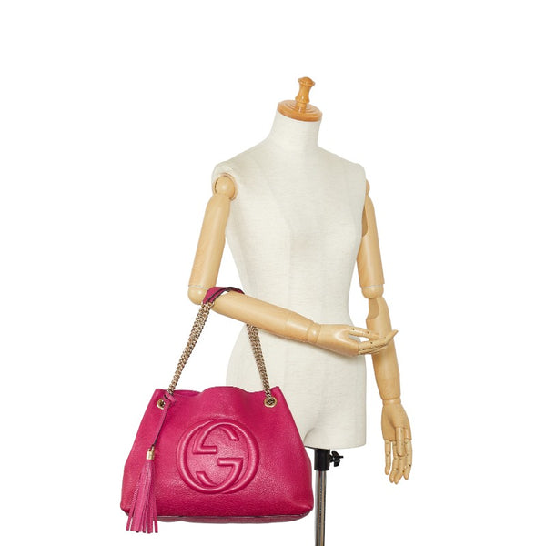 グッチ インターロッキングG ソーホー タッセルフリンジ チェーン ショルダーバッグ 308982 ピンク レザー レディース GUCCI 【中古】