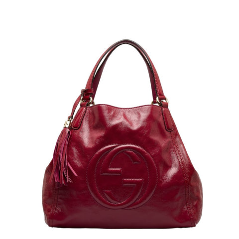 グッチ インターロッキングG ソーホー セラリウス タッセル ハンドバッグ ショルダーバッグ 282309 ピンク パテントレザー レディース GUCCI 【中古】