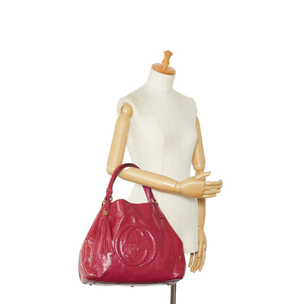 グッチ インターロッキングG ソーホー セラリウス タッセル ハンドバッグ ショルダーバッグ 282309 ピンク パテントレザー レディース GUCCI 【中古】