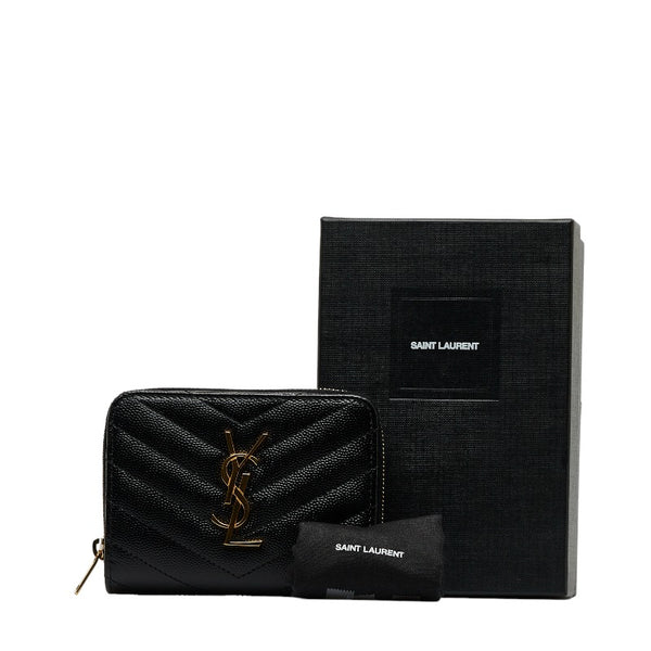 サンローラン YSLロゴ Vステッチ キルティング ゴールド金具 二つ折り財布 GUE403723 ブラック レザー レディース SAINT LAURENT 【中古】