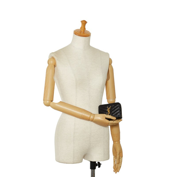 サンローラン YSLロゴ Vステッチ キルティング ゴールド金具 二つ折り財布 GUE403723 ブラック レザー レディース SAINT LAURENT 【中古】