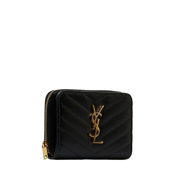 サンローラン YSLロゴ Vステッチ キルティング ゴールド金具 二つ折り財布 GUE403723 ブラック レザー レディース SAINT LAURENT 【中古】