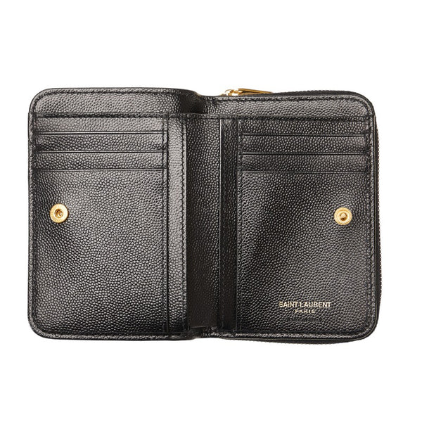 サンローラン YSLロゴ Vステッチ キルティング ゴールド金具 二つ折り財布 GUE403723 ブラック レザー レディース SAINT LAURENT 【中古】