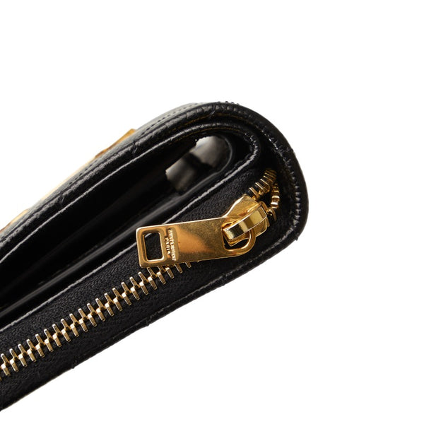 サンローラン YSLロゴ Vステッチ キルティング ゴールド金具 二つ折り財布 GUE403723 ブラック レザー レディース SAINT LAURENT 【中古】