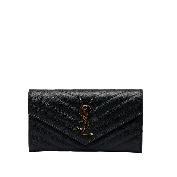 サンローラン カサンドラ マテラッセ 長財布 372264 ブラック キャビアスキン レディース SAINT LAURENT 【中古】