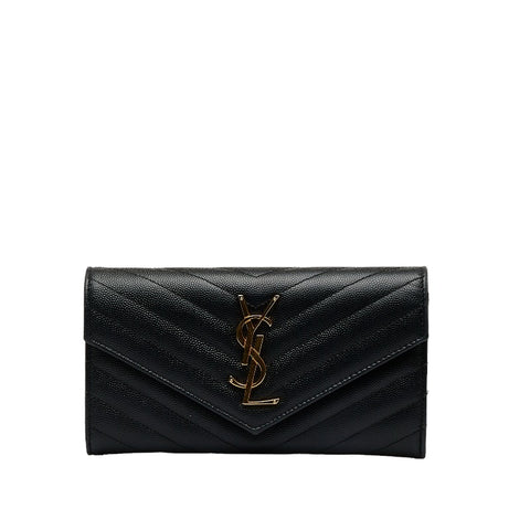 サンローラン カサンドラ マテラッセ 長財布 372264 ブラック キャビアスキン レディース SAINT LAURENT 【中古】