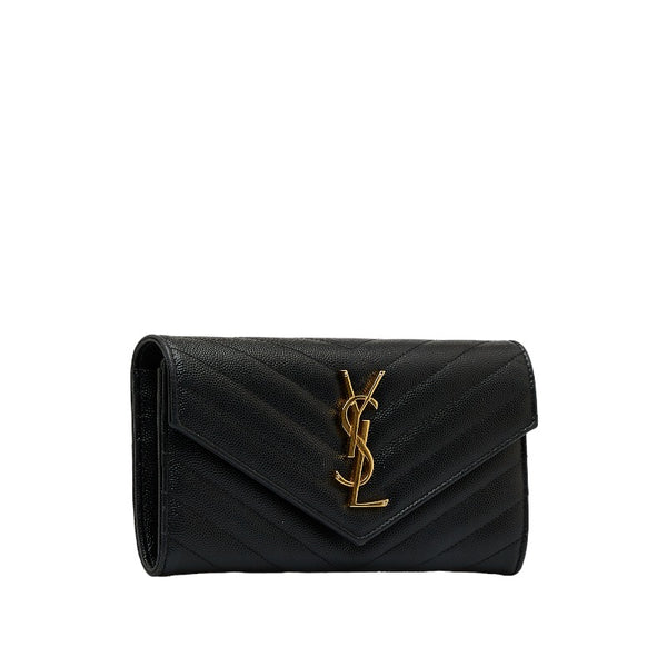 サンローラン カサンドラ マテラッセ 長財布 372264 ブラック キャビアスキン レディース SAINT LAURENT 【中古】