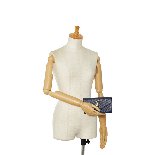 サンローラン カサンドラ マテラッセ 長財布 372264 ネイビー キャビアスキン レディース SAINT LAURENT 【中古】