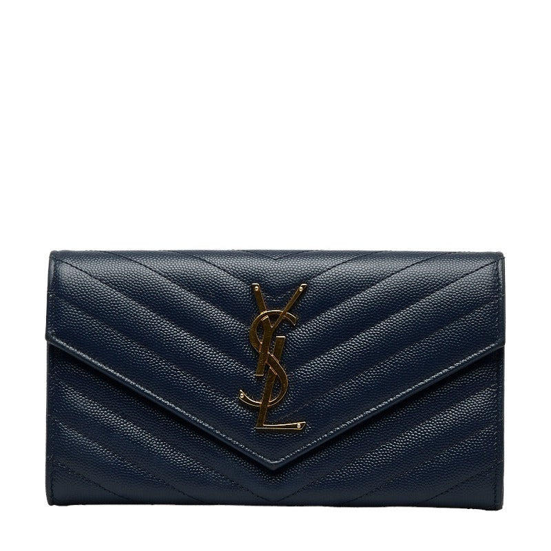 サンローラン カサンドラ マテラッセ 長財布 372264 ネイビー キャビアスキン レディース SAINT LAURENT 【中古】