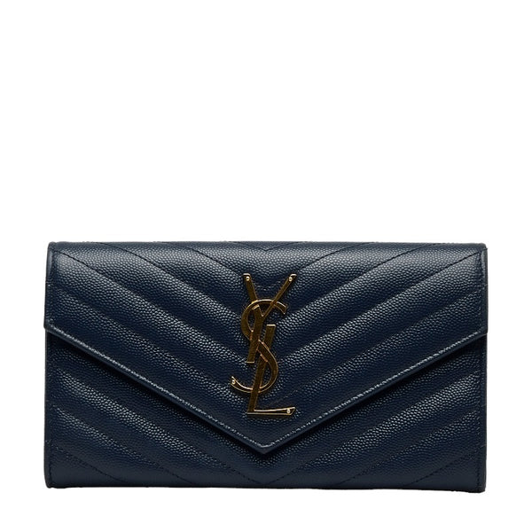 サンローラン カサンドラ マテラッセ 長財布 372264 ネイビー キャビアスキン レディース SAINT LAURENT 【中古】