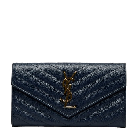 サンローラン カサンドラ マテラッセ 長財布 372264 ネイビー キャビアスキン レディース SAINT LAURENT 【中古】