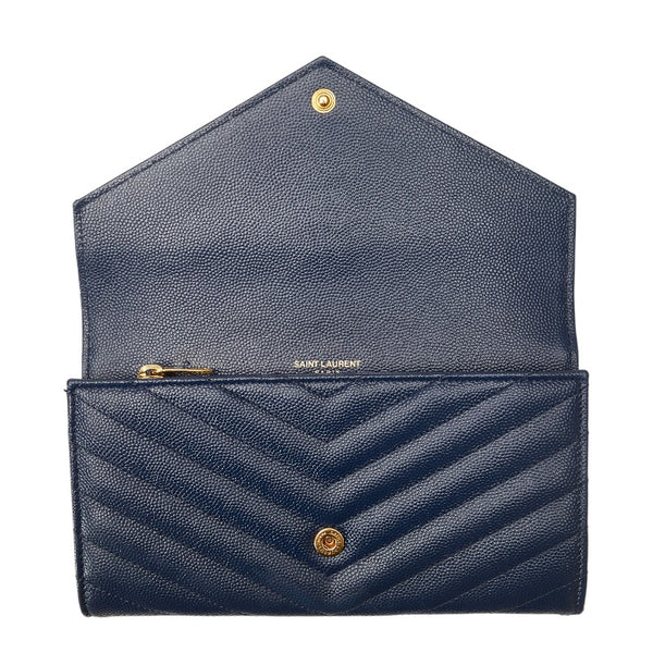 サンローラン カサンドラ マテラッセ 長財布 372264 ネイビー キャビアスキン レディース SAINT LAURENT 【中古】