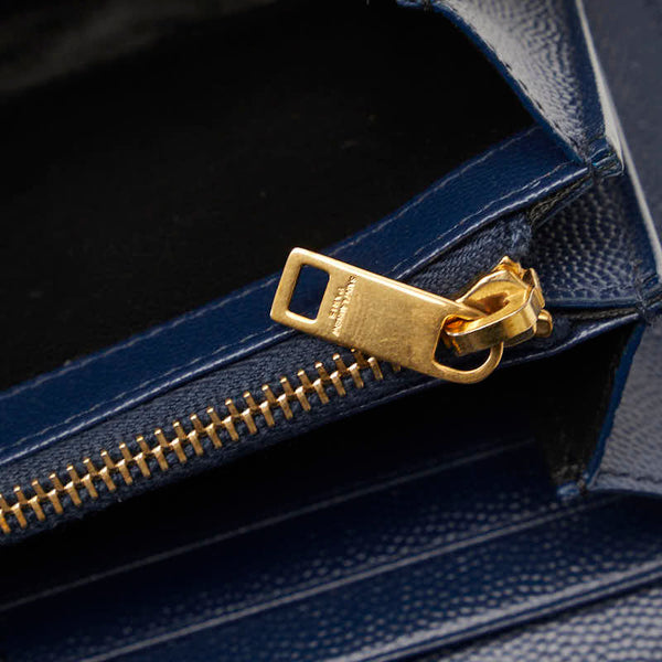 サンローラン カサンドラ マテラッセ 長財布 372264 ネイビー キャビアスキン レディース SAINT LAURENT 【中古】