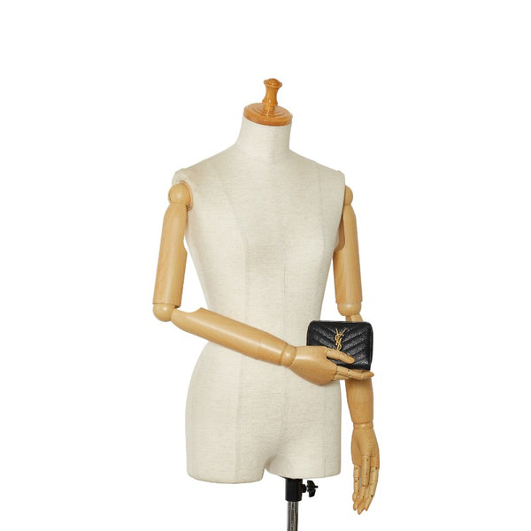 サンローラン YSLロゴ Vステッチ キルティング ゴールド金具 二つ折り財布 GUE403723 ブラック レザー レディース SAINT LAURENT 【中古】