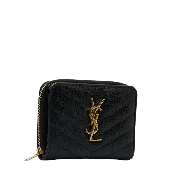 サンローラン YSLロゴ Vステッチ キルティング ゴールド金具 二つ折り財布 GUE403723 ブラック レザー レディース SAINT LAURENT 【中古】