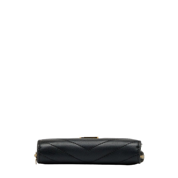 サンローラン YSLロゴ Vステッチ キルティング ゴールド金具 二つ折り財布 GUE403723 ブラック レザー レディース SAINT LAURENT 【中古】