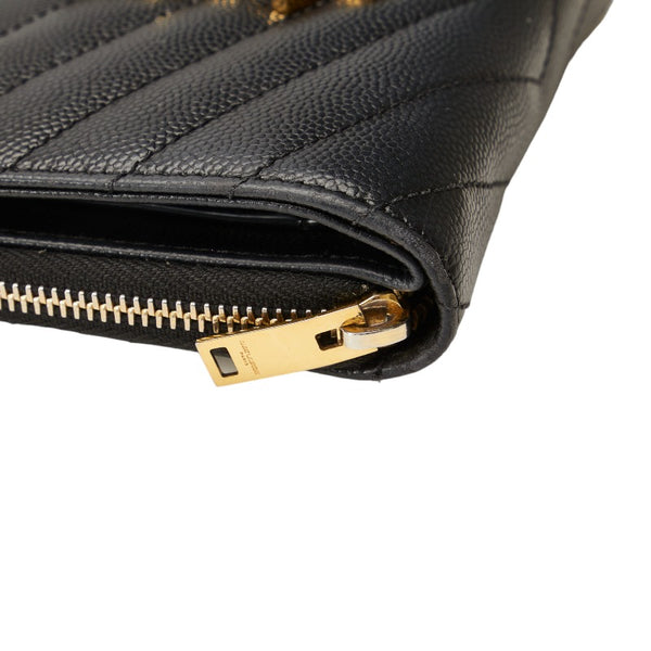 サンローラン YSLロゴ Vステッチ キルティング ゴールド金具 二つ折り財布 GUE403723 ブラック レザー レディース SAINT LAURENT 【中古】