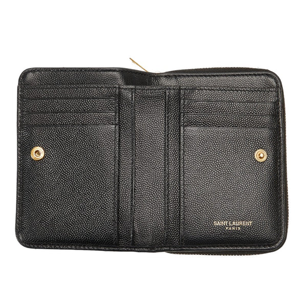 サンローラン YSLロゴ Vステッチ キルティング ゴールド金具 二つ折り財布 GUE403723 ブラック レザー レディース SAINT LAURENT 【中古】