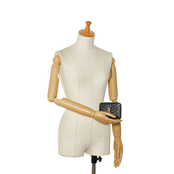 サンローラン YSLロゴ Vステッチ キルティング ゴールド金具 二つ折り財布 GUE403723 グリーン レザー レディース SAINT LAURENT 【中古】