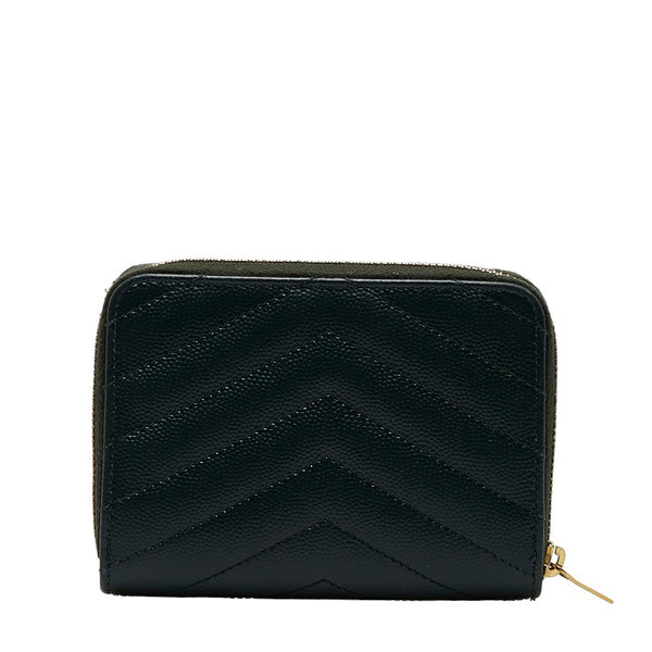 サンローラン YSLロゴ Vステッチ キルティング ゴールド金具 二つ折り財布 GUE403723 グリーン レザー レディース SAINT LAURENT 【中古】