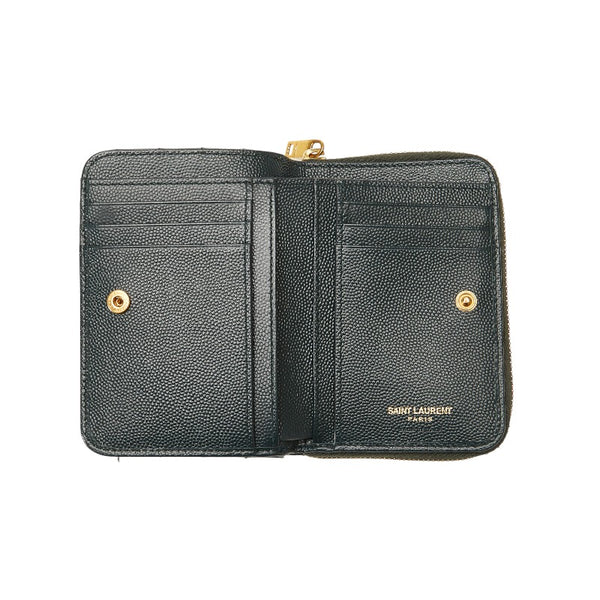 サンローラン YSLロゴ Vステッチ キルティング ゴールド金具 二つ折り財布 GUE403723 グリーン レザー レディース SAINT LAURENT 【中古】