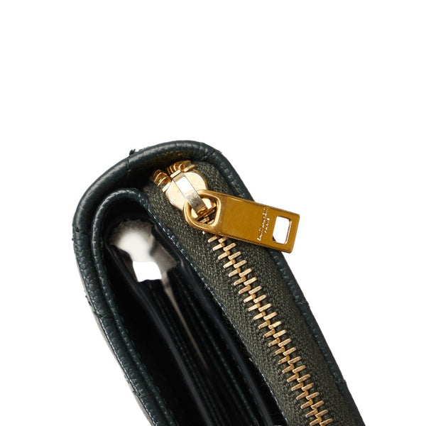 サンローラン YSLロゴ Vステッチ キルティング ゴールド金具 二つ折り財布 GUE403723 グリーン レザー レディース SAINT LAURENT 【中古】