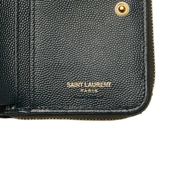 サンローラン YSLロゴ Vステッチ キルティング ゴールド金具 二つ折り財布 GUE403723 グリーン レザー レディース SAINT LAURENT 【中古】