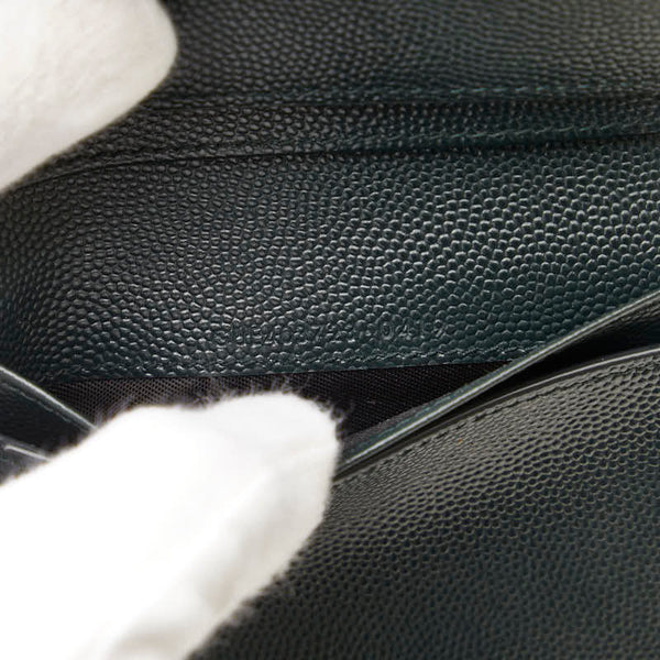 サンローラン YSLロゴ Vステッチ キルティング ゴールド金具 二つ折り財布 GUE403723 グリーン レザー レディース SAINT LAURENT 【中古】