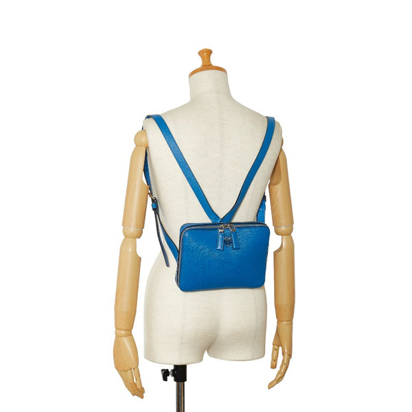 プラダ サフィアーノ 三角ロゴプレート リュック バックパック ブルー レザー レディース PRADA 【中古】