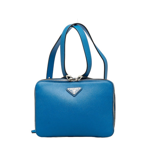 プラダ サフィアーノ 三角ロゴプレート リュック バックパック ブルー レザー レディース PRADA 【中古】