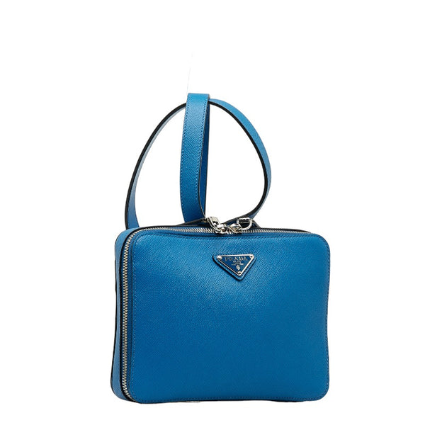 プラダ サフィアーノ 三角ロゴプレート リュック バックパック ブルー レザー レディース PRADA 【中古】