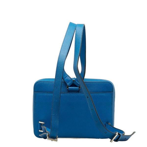 プラダ サフィアーノ 三角ロゴプレート リュック バックパック ブルー レザー レディース PRADA 【中古】