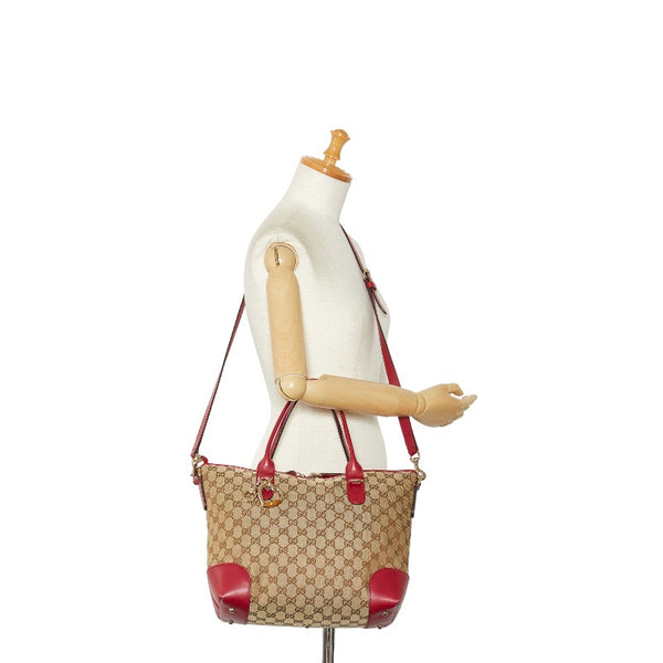 グッチ GGキャンバス ハートビット HAWAII EXCLUSIVE ハンドバッグ ショルダーバッグ２WAY 269957 ベージュ レッド キャンバス レザー レディース GUCCI 【中古】