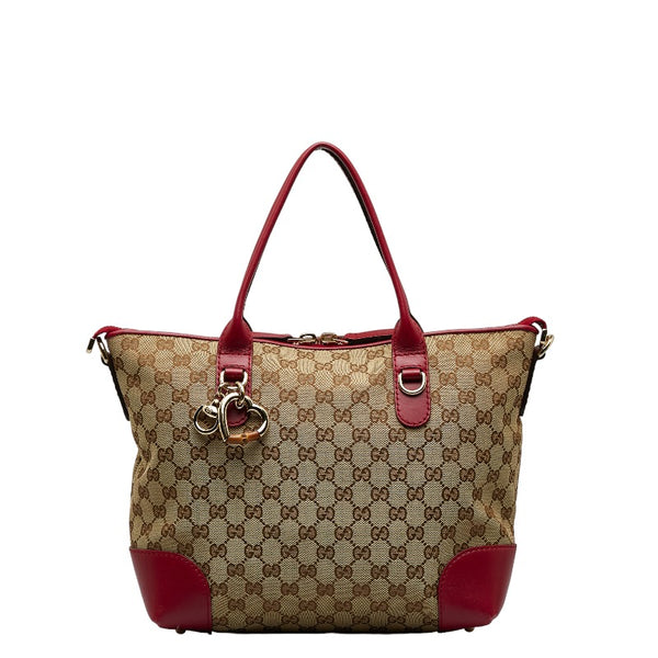 グッチ GGキャンバス ハートビット HAWAII EXCLUSIVE ハンドバッグ ショルダーバッグ２WAY 269957 ベージュ レッド キャンバス レザー レディース GUCCI 【中古】