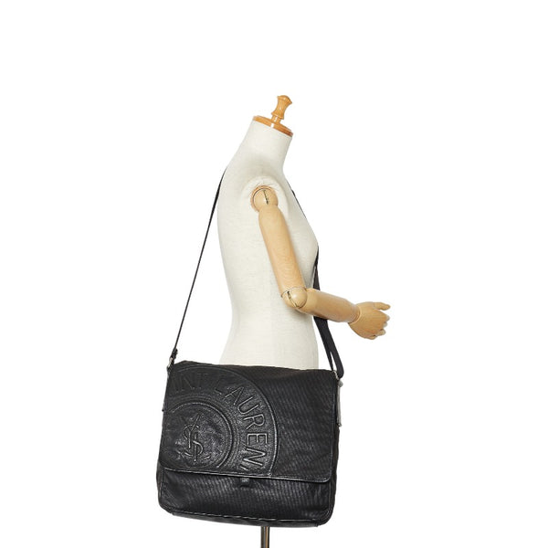 サンローラン 斜め掛け ショルダーバッグ ブラック キャンバス レザー レディース SAINT LAURENT 【中古】