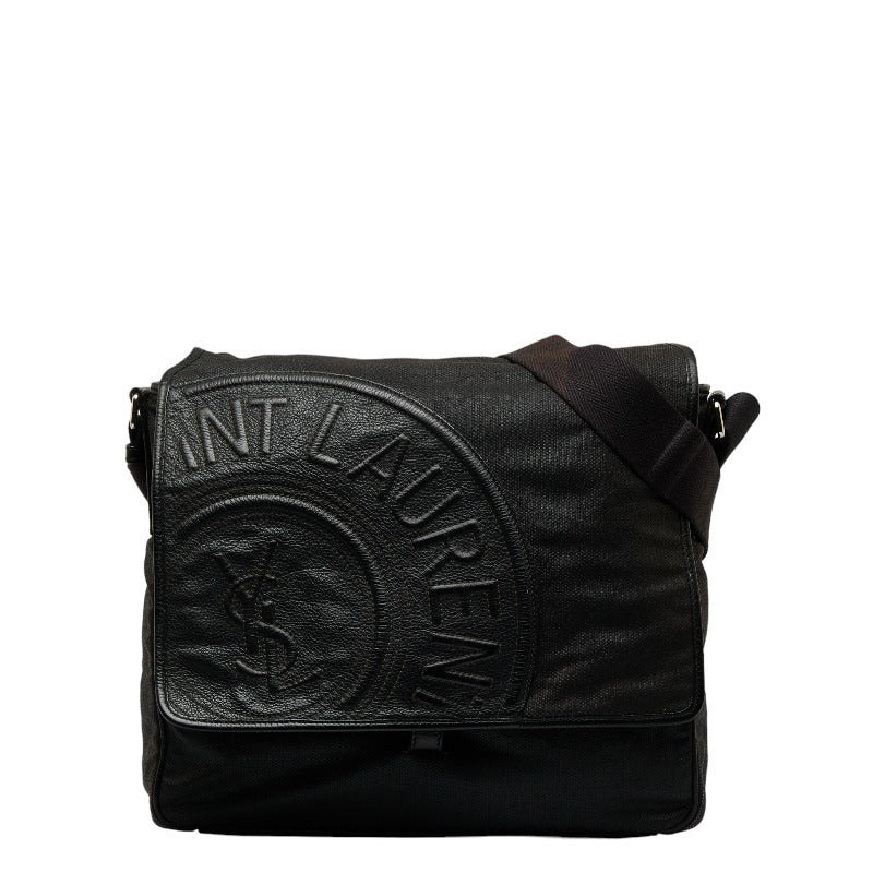 サンローラン 斜め掛け ショルダーバッグ ブラック キャンバス レザー レディース SAINT LAURENT 【中古】