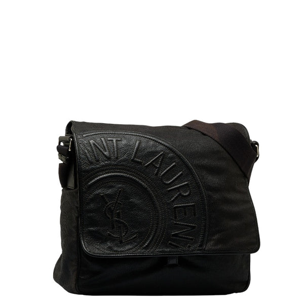 サンローラン 斜め掛け ショルダーバッグ ブラック キャンバス レザー レディース SAINT LAURENT 【中古】